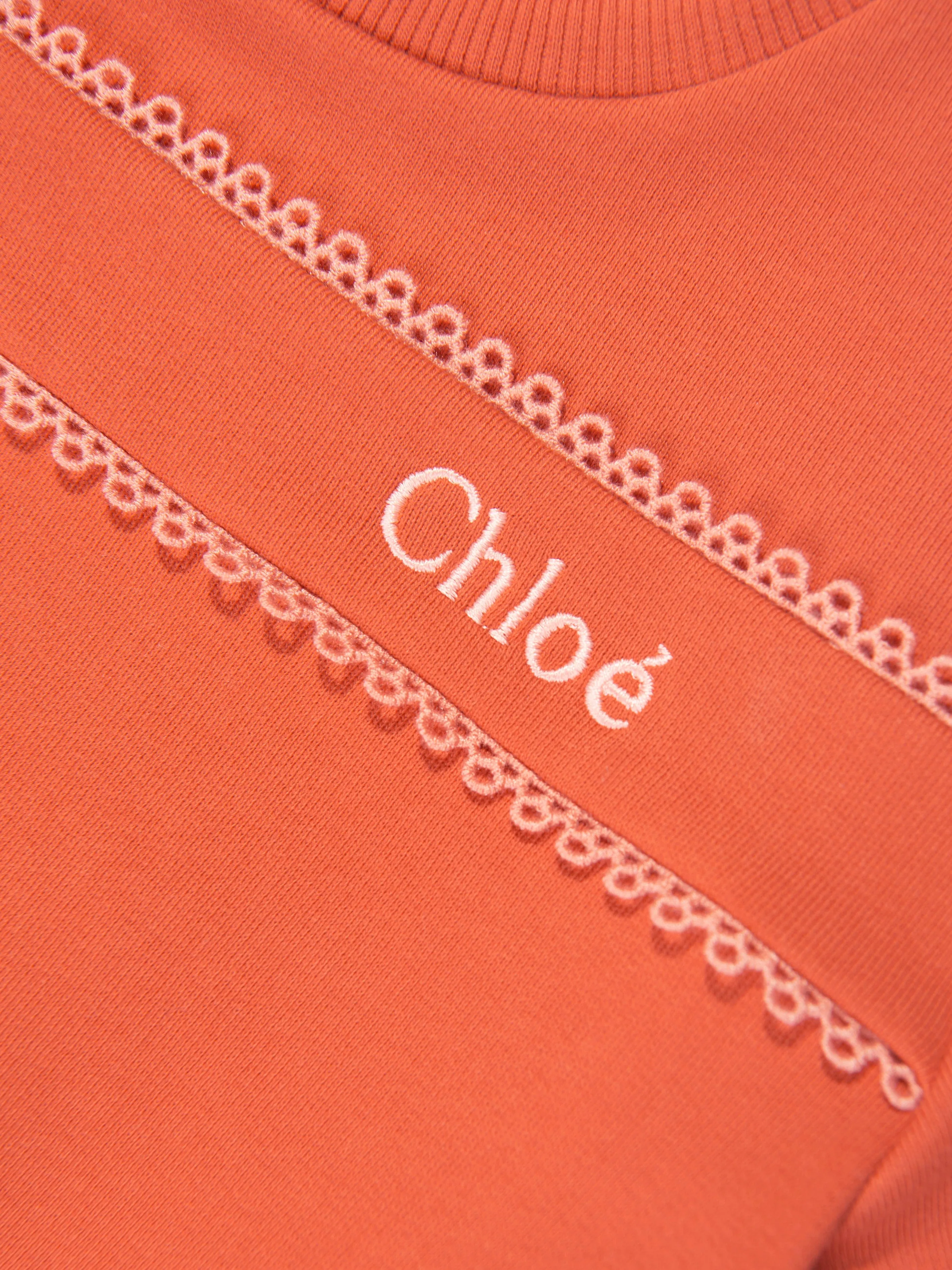 Chloé Girls Organic Cotton Short Sleeve Sweatshirt in Orange