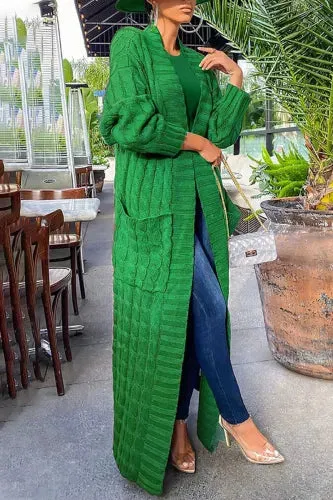 Cozy Green Cable Knit Maxi Sweater