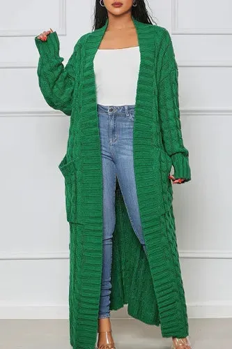 Cozy Green Cable Knit Maxi Sweater