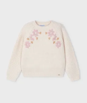 Cream Flower Embroidered Sweater