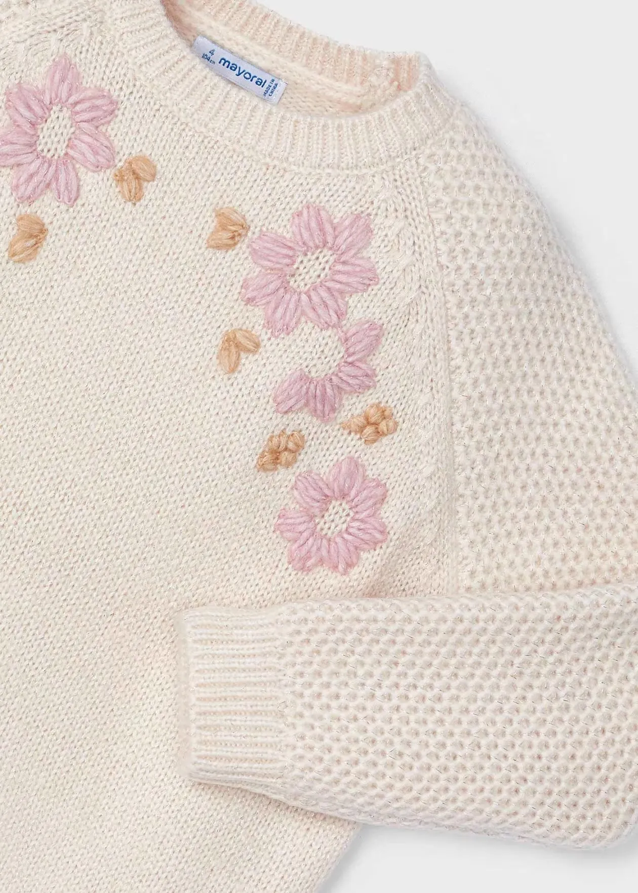 Cream Flower Embroidered Sweater