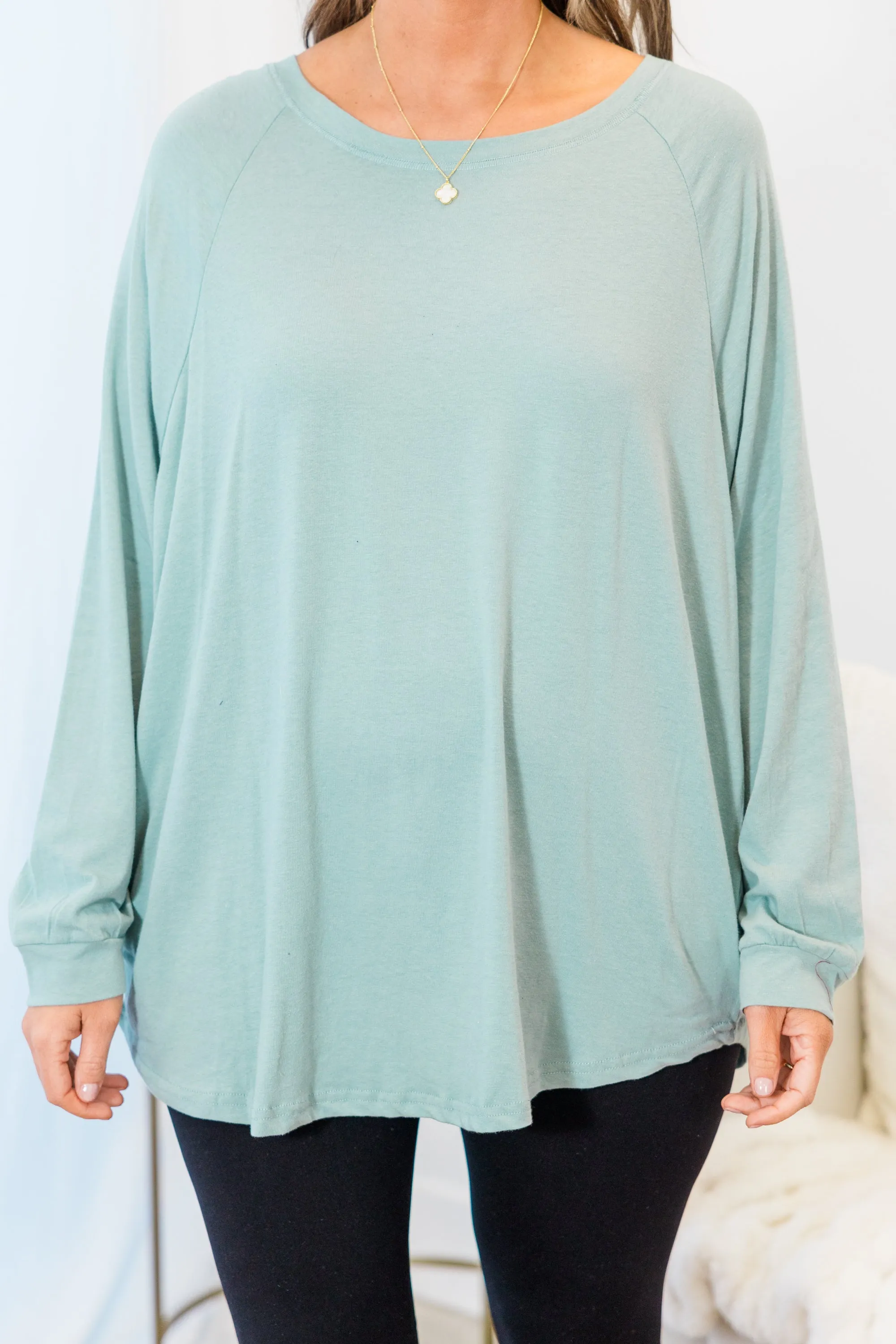 Curved Hem Slouchy Dolman Tunic, Mineral Mint