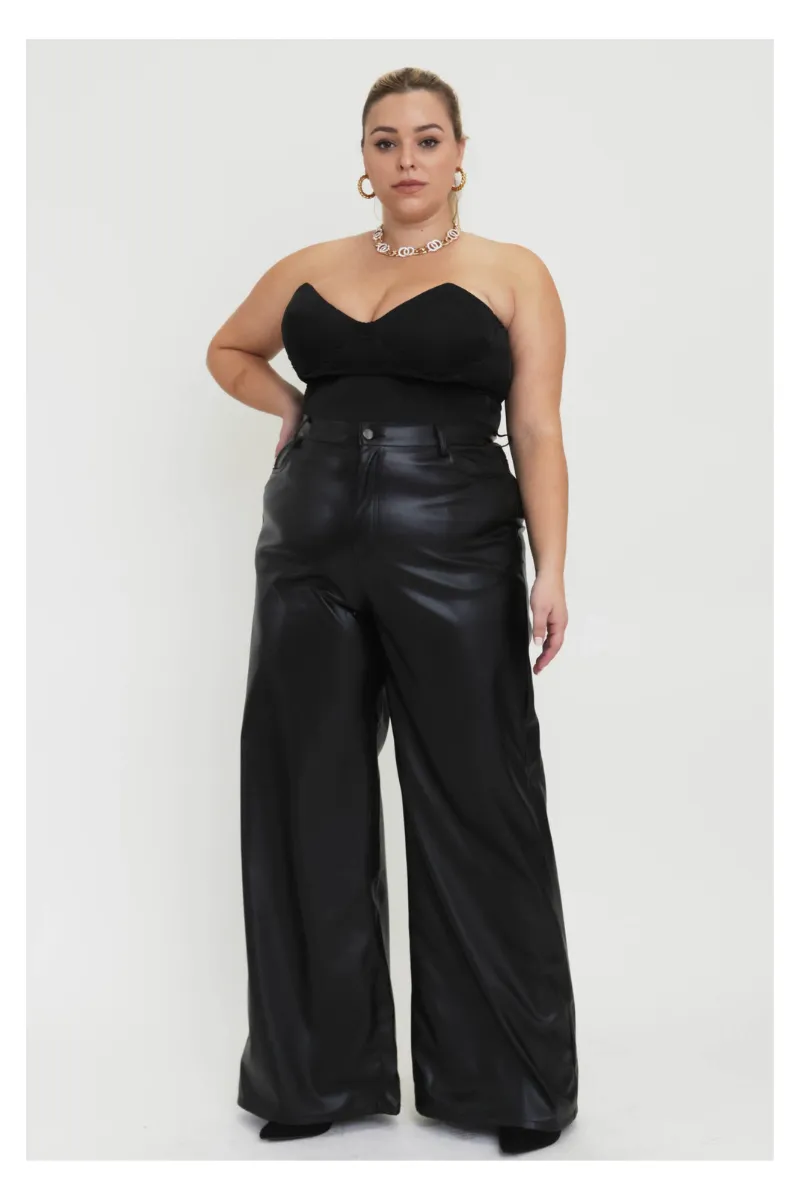 Curvy Wide Leg Leather Pants