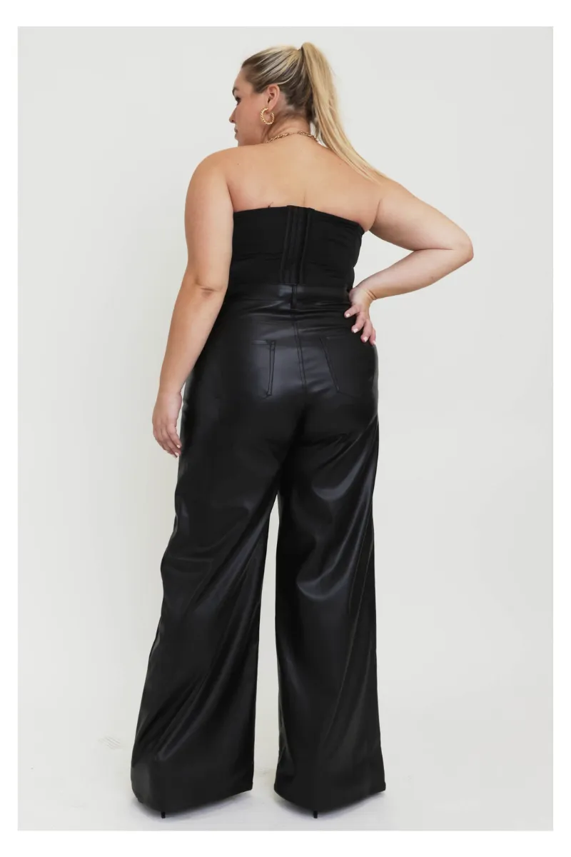 Curvy Wide Leg Leather Pants