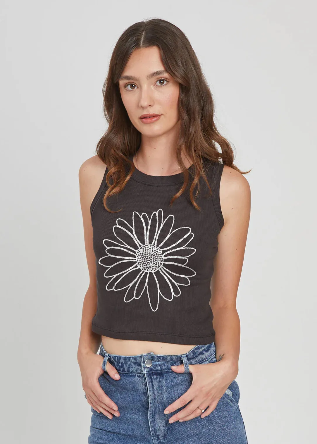 Daisy Outline Tank- Black