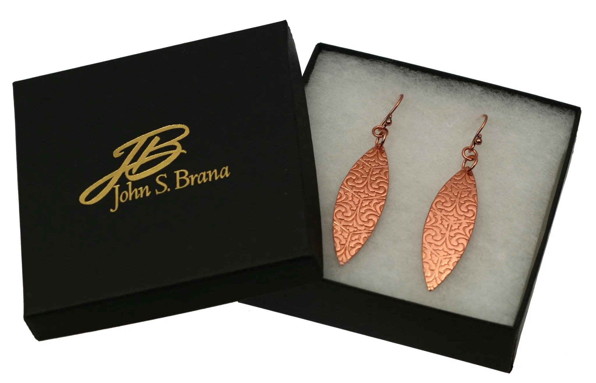 Damask Embossed Copper Marquise Drop Earrings