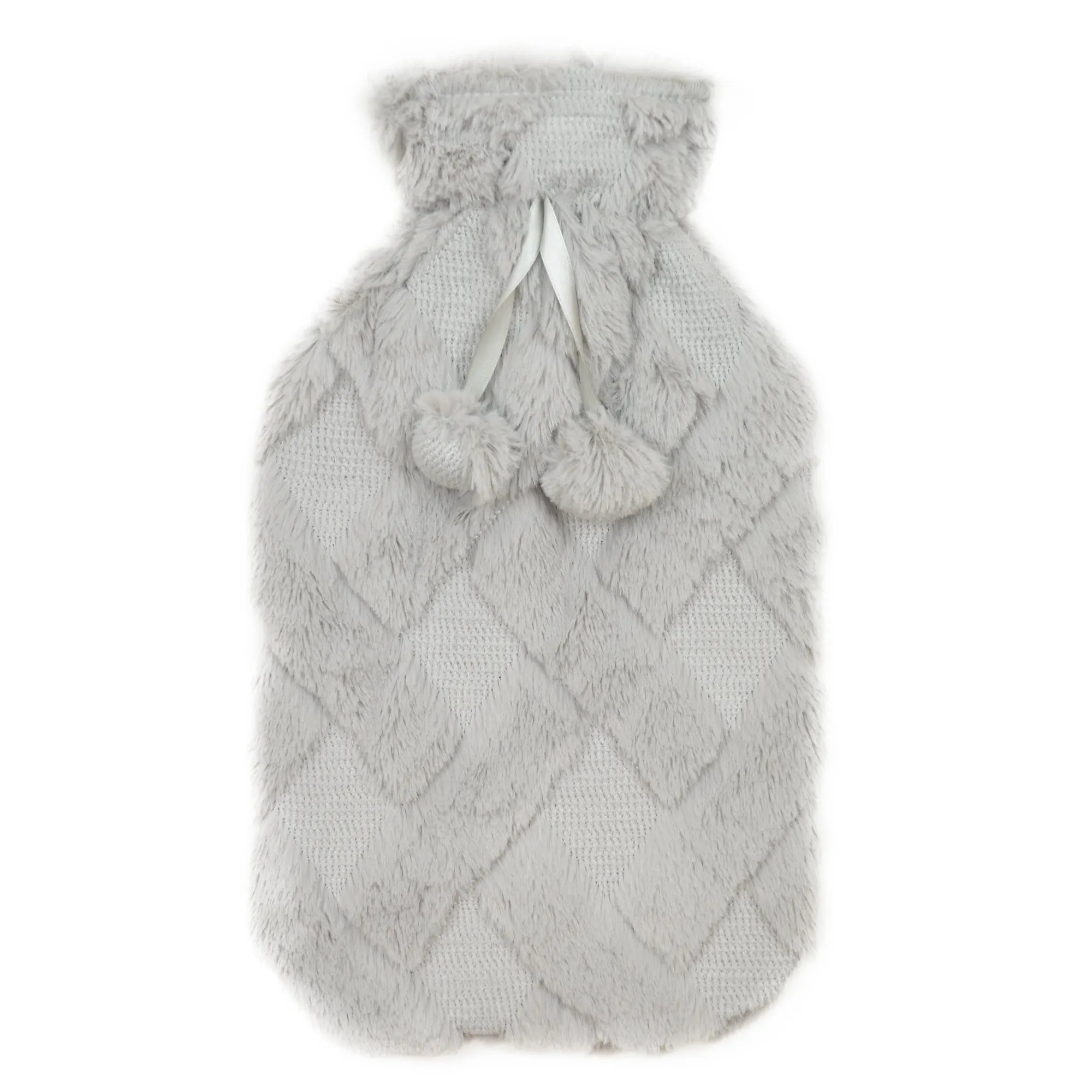 Diamond Fleece Plush Hot Water Bottle 2L with Pom Poms for Ultimate Warmth and Comfort by OLIVIA ROCCO