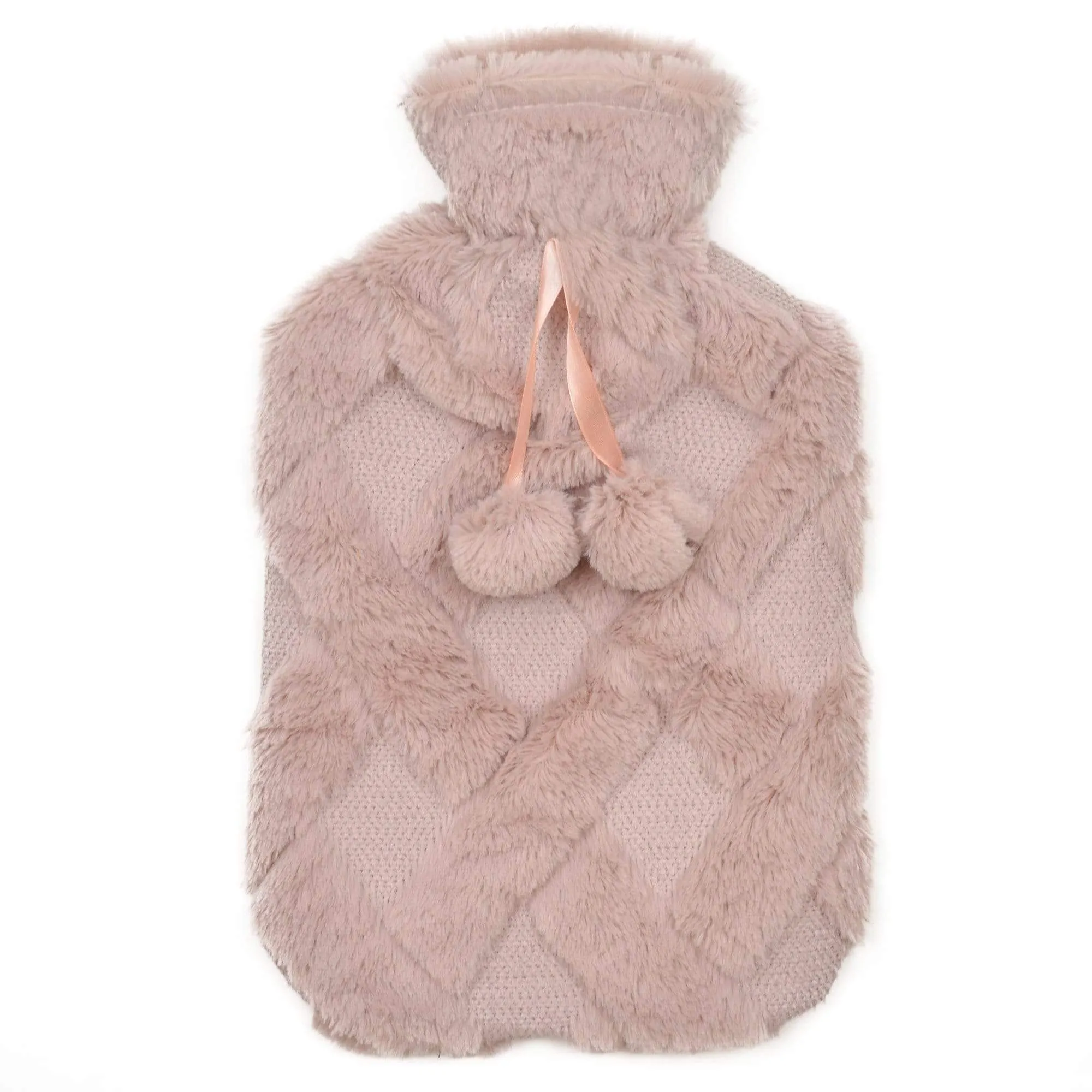 Diamond Fleece Plush Hot Water Bottle 2L with Pom Poms for Ultimate Warmth and Comfort by OLIVIA ROCCO