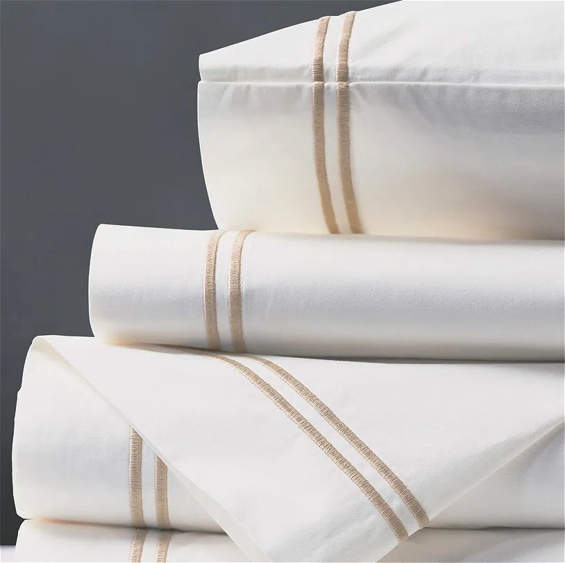 Double Striped Bisque Satin Stitch Sheet Set