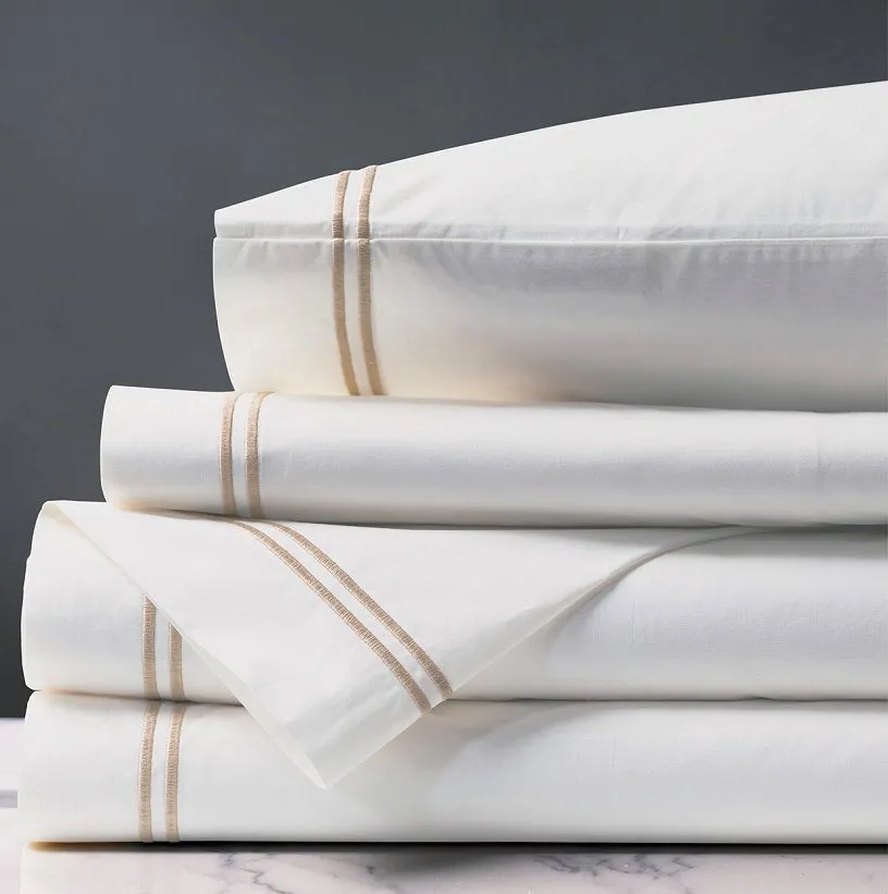 Double Striped Bisque Satin Stitch Sheet Set