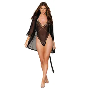 Dreamgirl Mesh Robe & Strappy Back Teddy With Lace Trim Black S Hanging