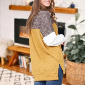 EG FASHION Three Color-Block Tunic Mustard Top