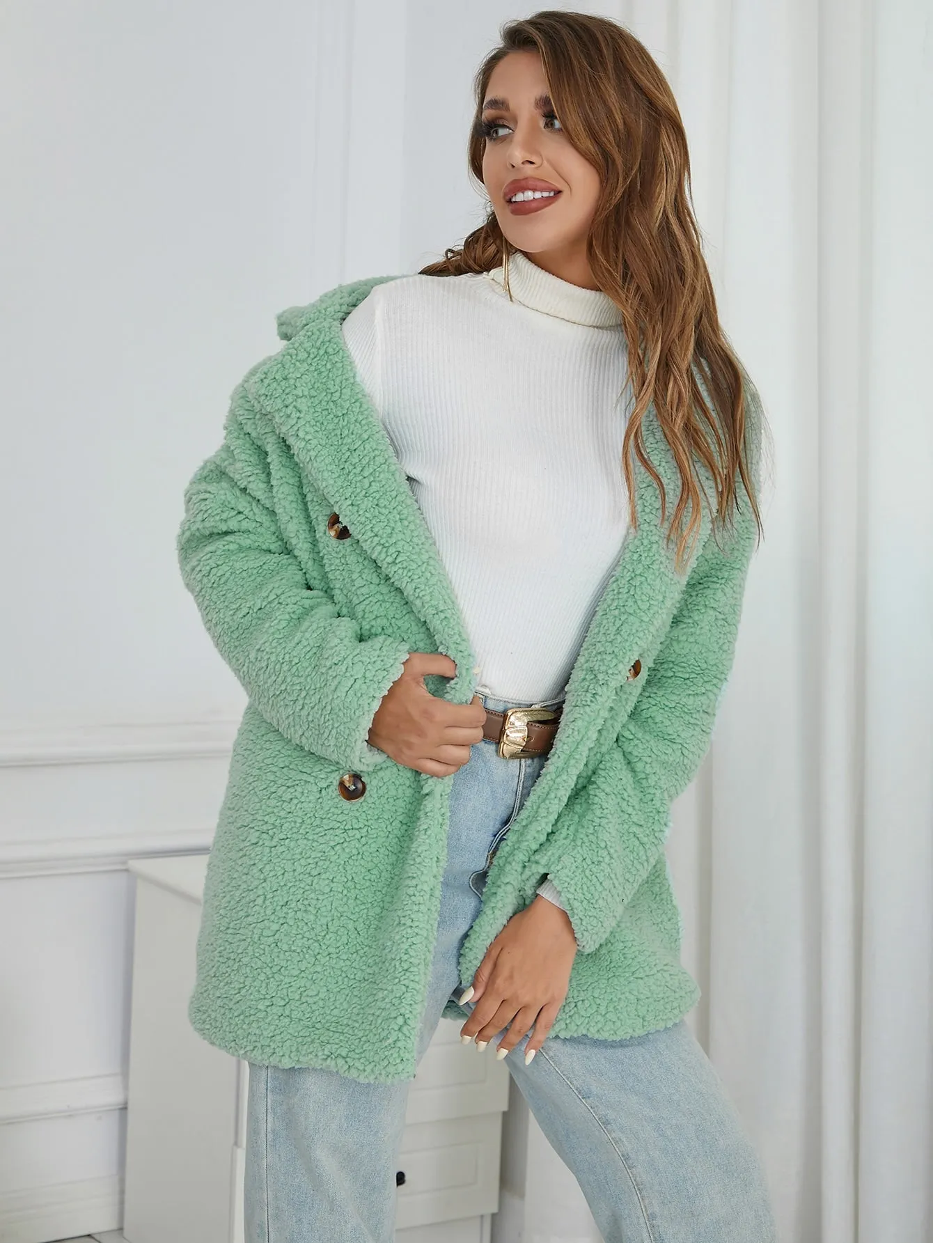 Eilly Bazar Double Button Teddy Coat