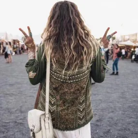 Embellished Army Green Gypsy Jacket