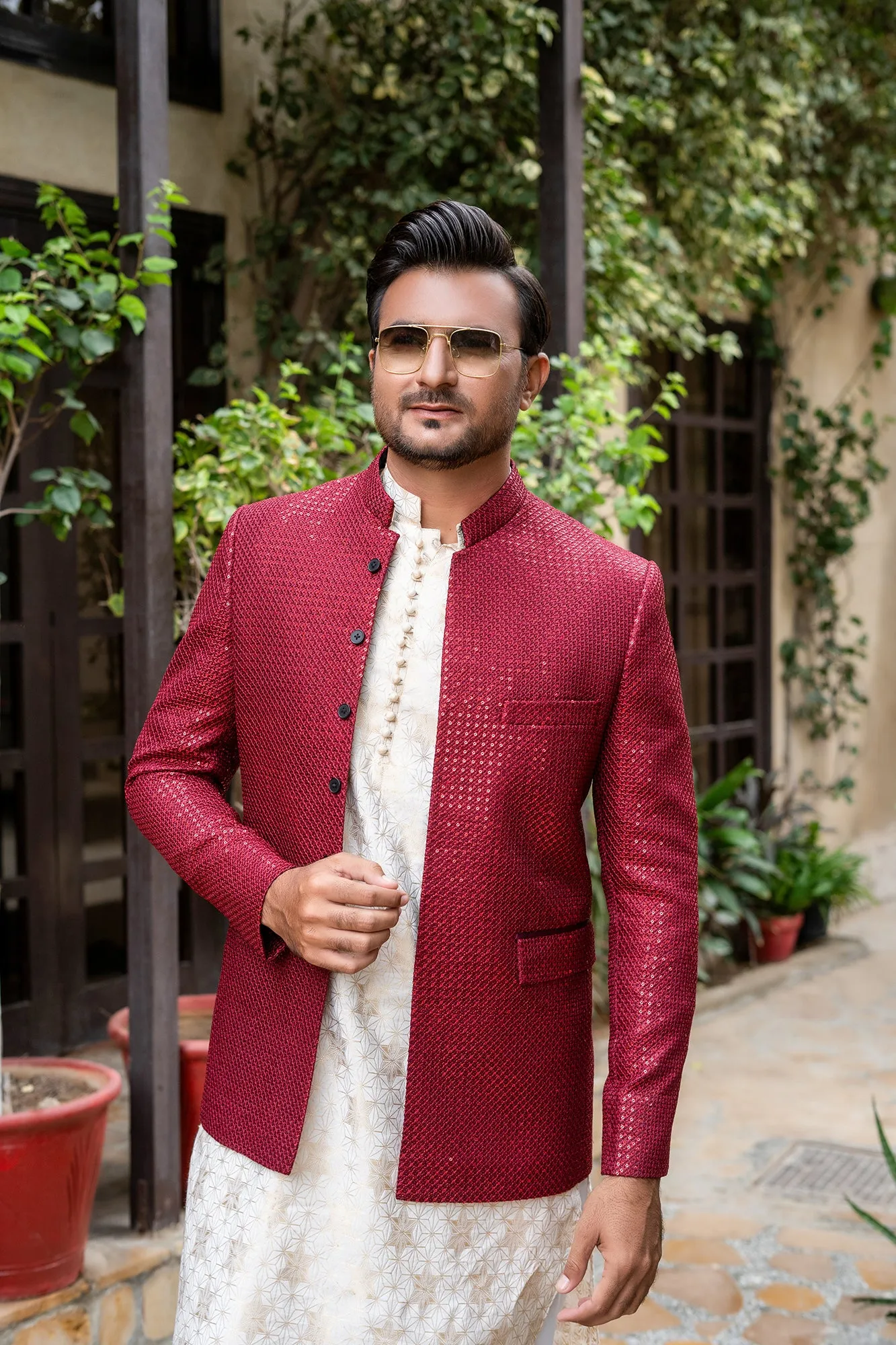 ER 2091 Exclusive Maroon Prince Coat wedding