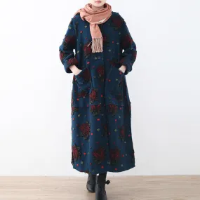 Fashion blue long coat plussize cardigans Elegant jacquard long coat floral