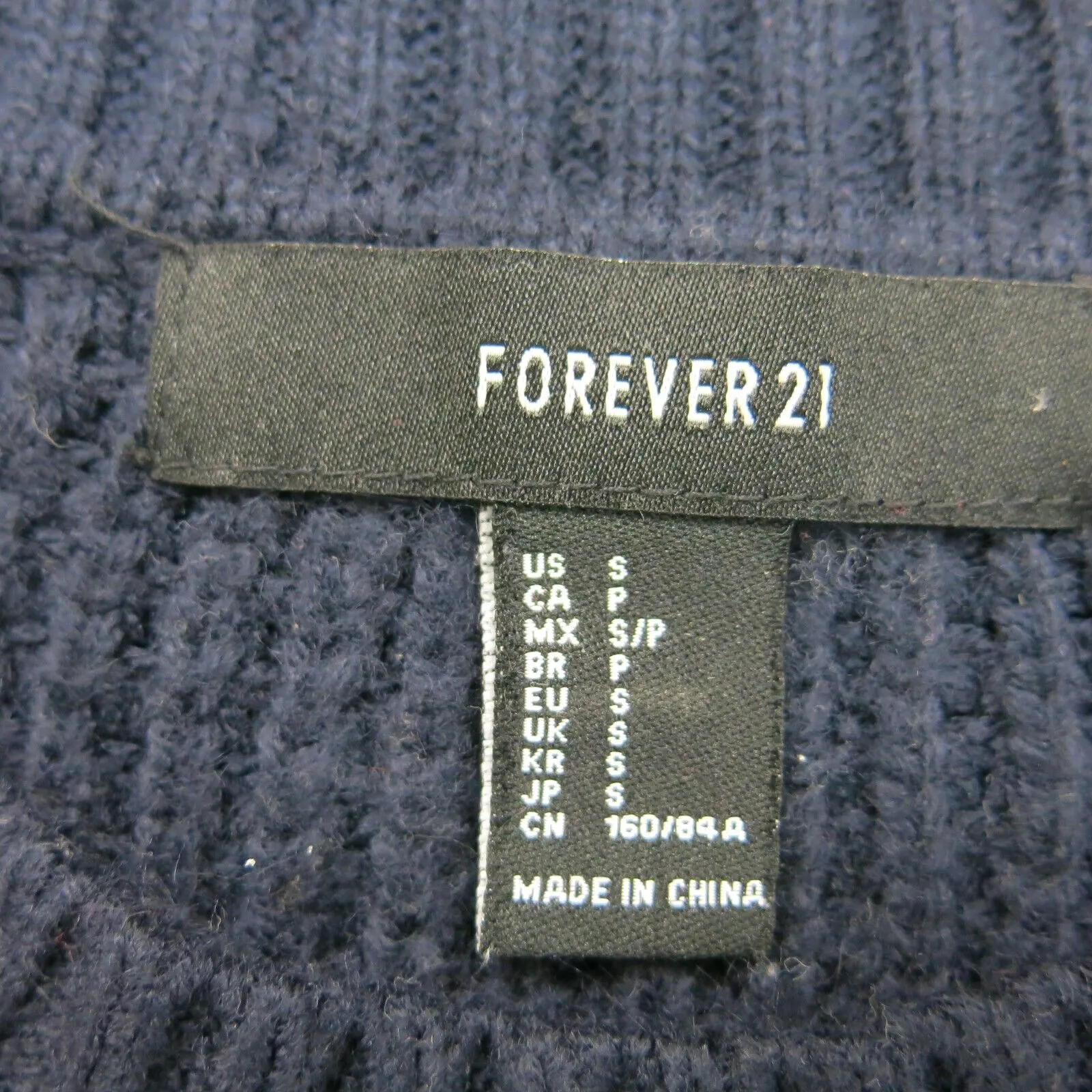 Forever 21 Womens Pullover Crop Sweater Knitted Long Sleeve Crew Neck Blue SZ S