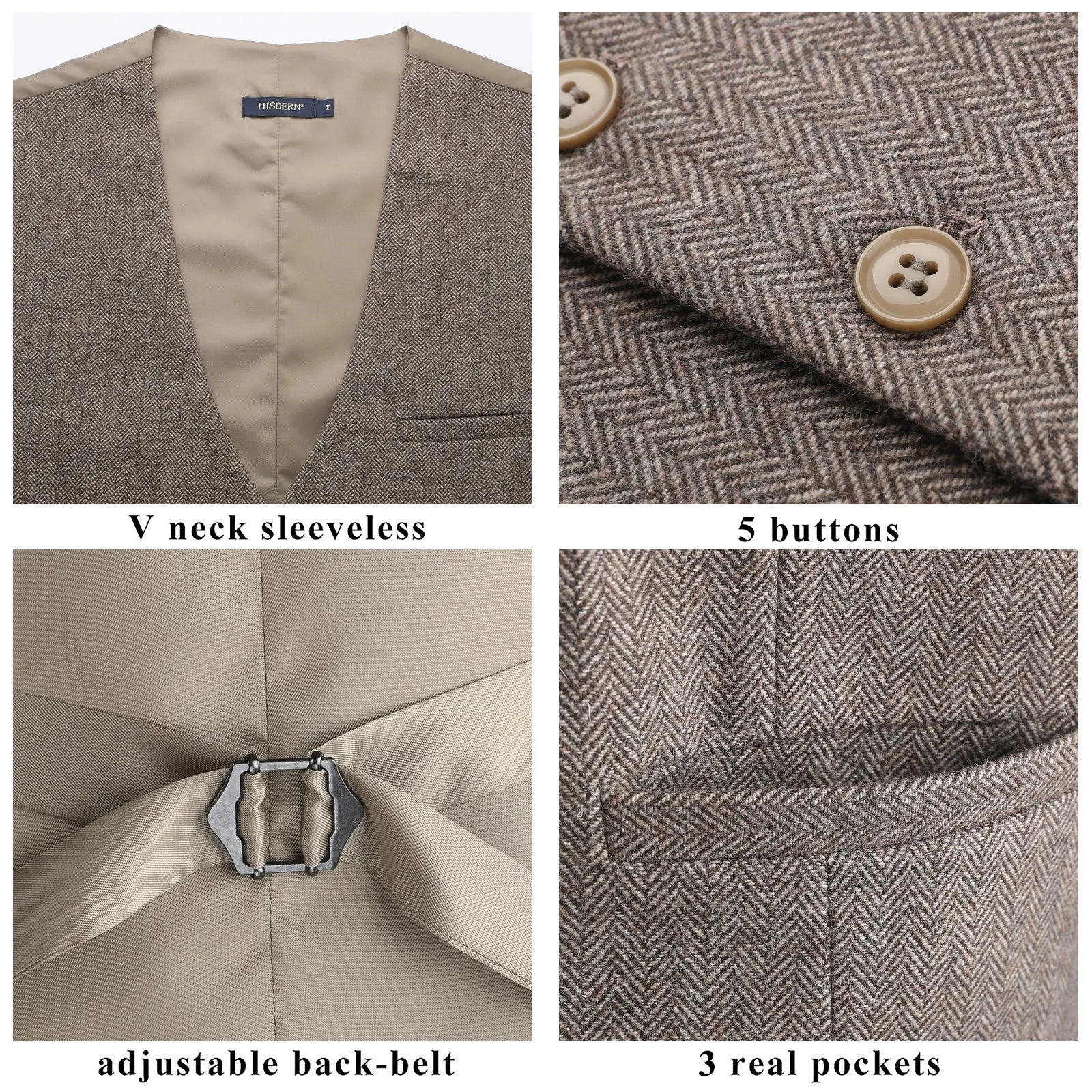 Formal Suit Vest - A-BROWN-SMOOTH BACK