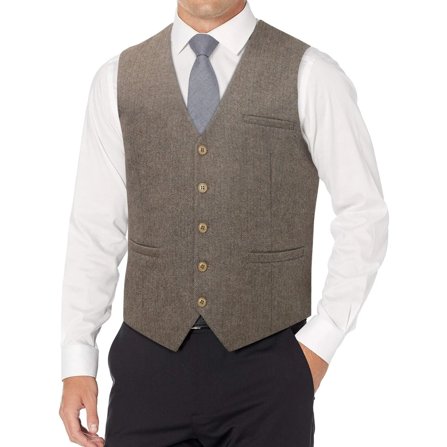 Formal Suit Vest - A-BROWN-SMOOTH BACK