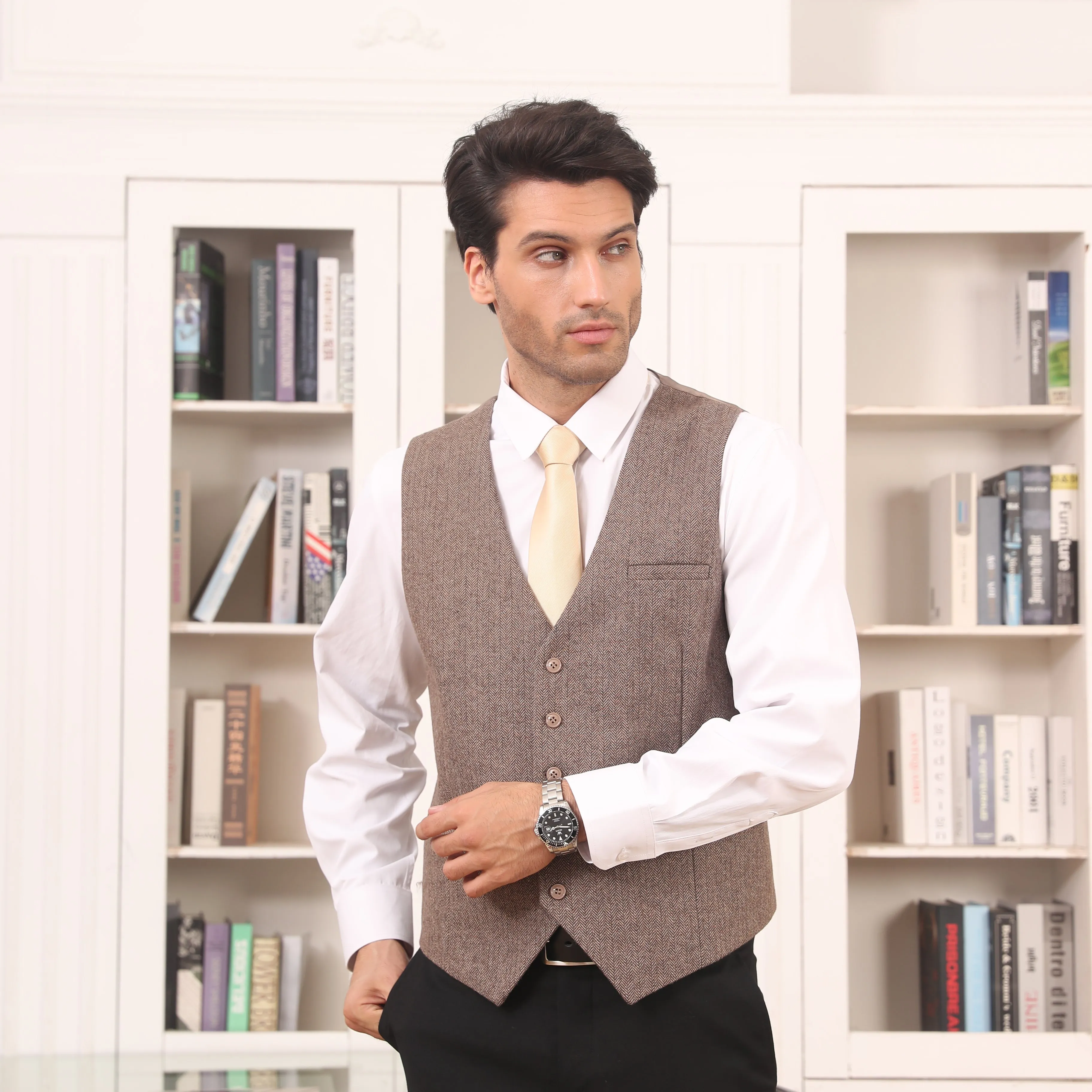 Formal Suit Vest - A-BROWN-SMOOTH BACK