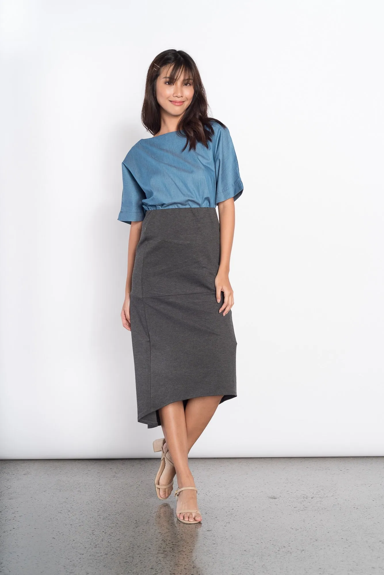 Genesis Long Back Skirt in Charcoal