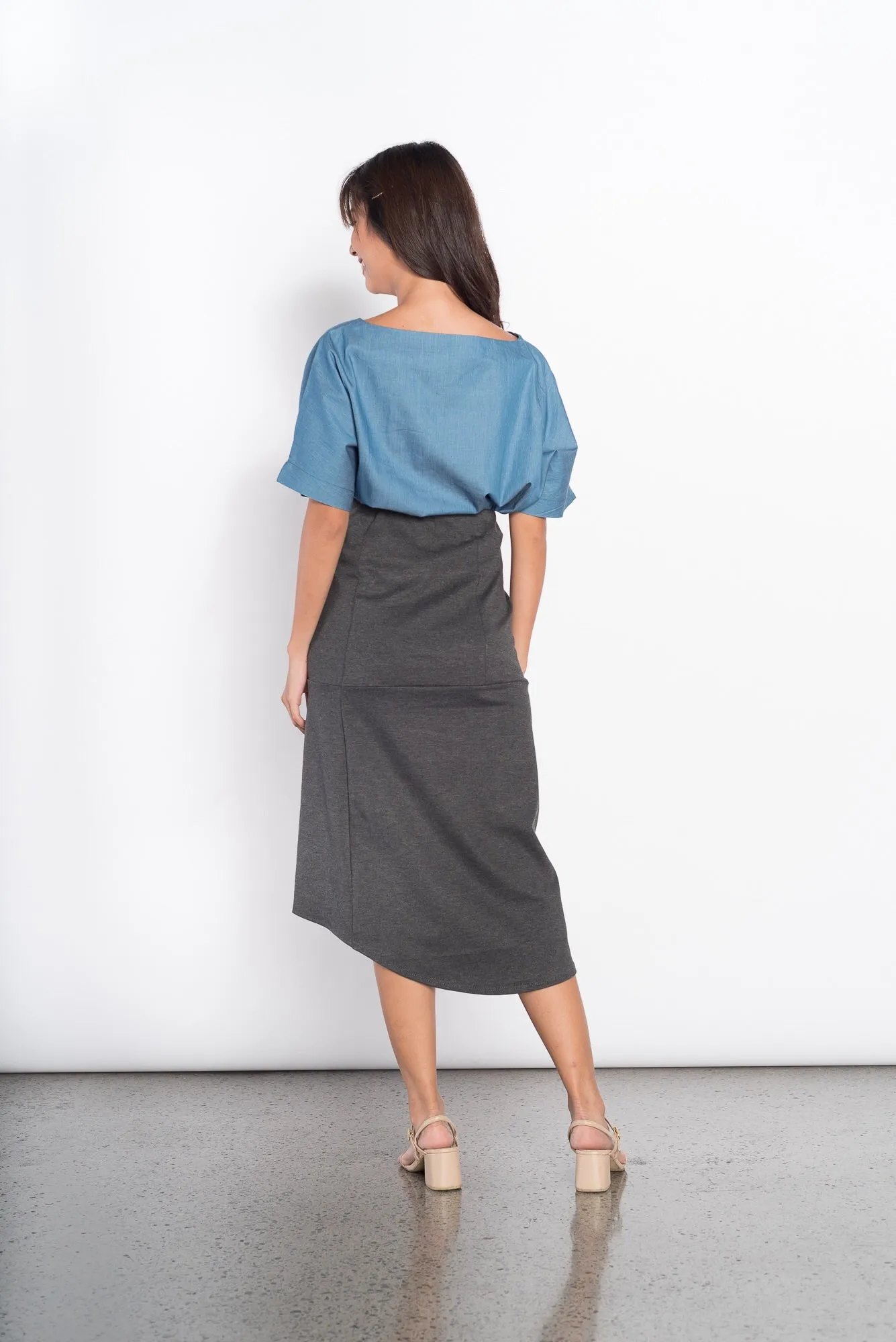 Genesis Long Back Skirt in Charcoal