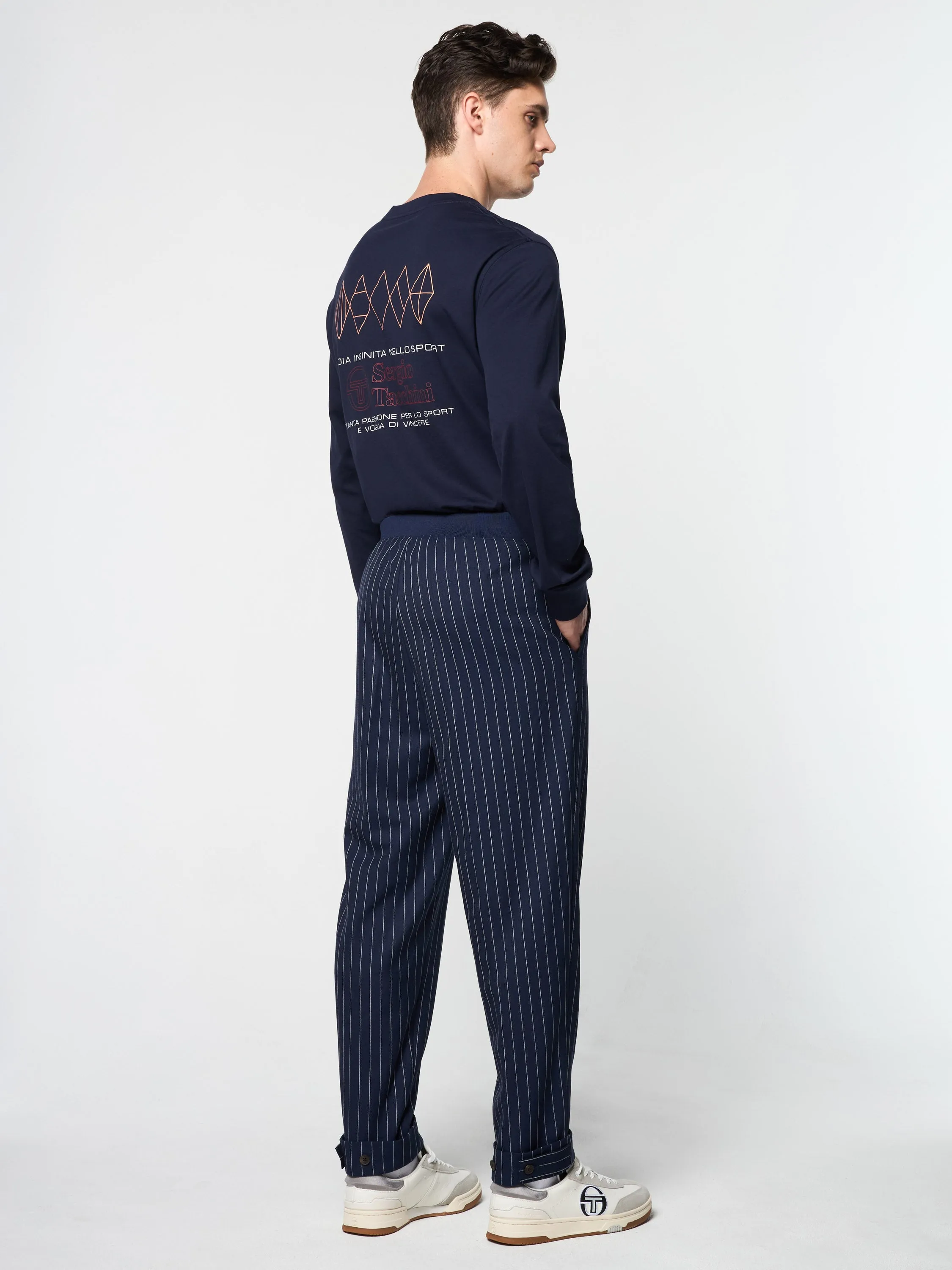 Gessato Suiting Track Pant- Maritime Blue