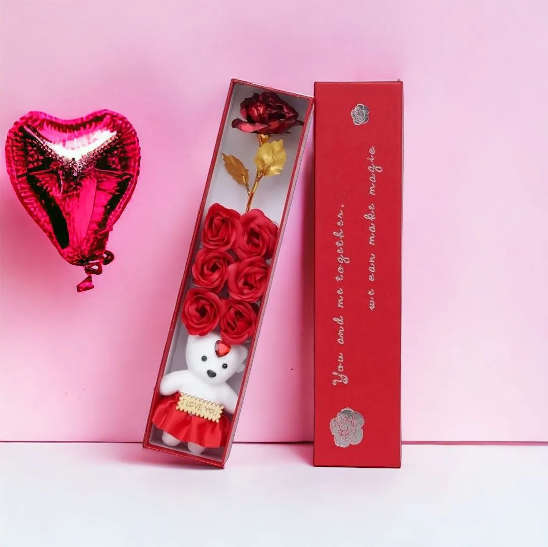 Gift Set with Rose, Teddy & Flowers