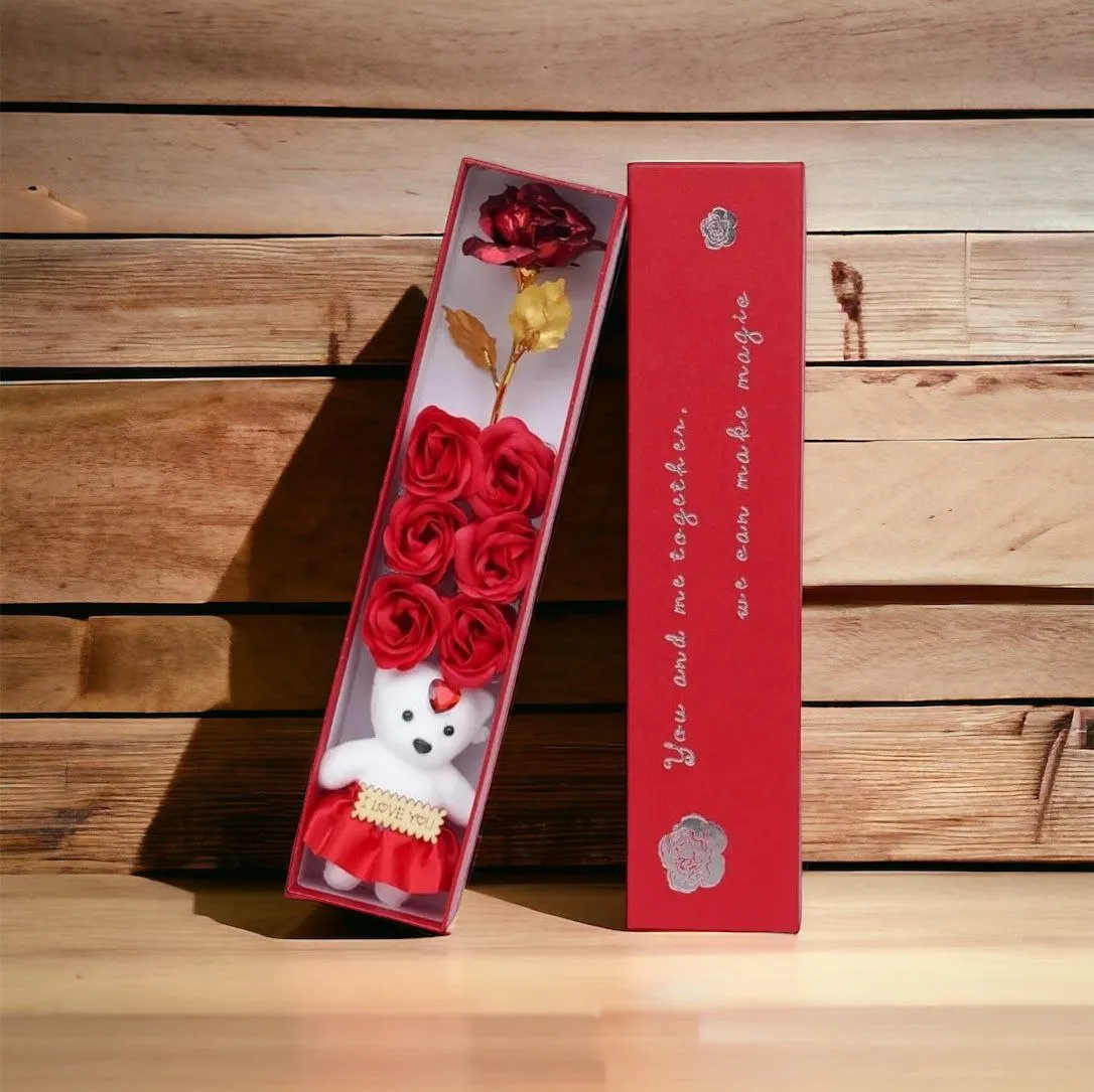 Gift Set with Rose, Teddy & Flowers