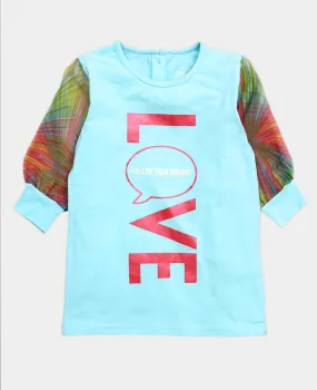 Girls A-Line Top With Printed Orgenza Sleeves