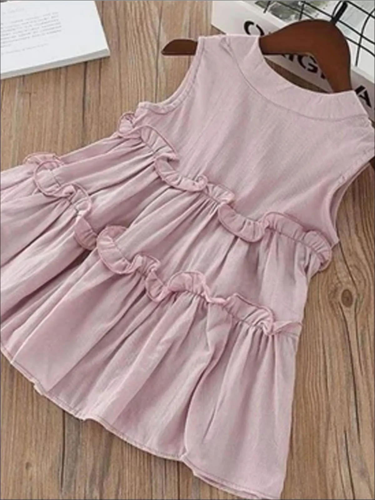 Girls Sleeveless Cotton Ruffled Summer Tunic Dress