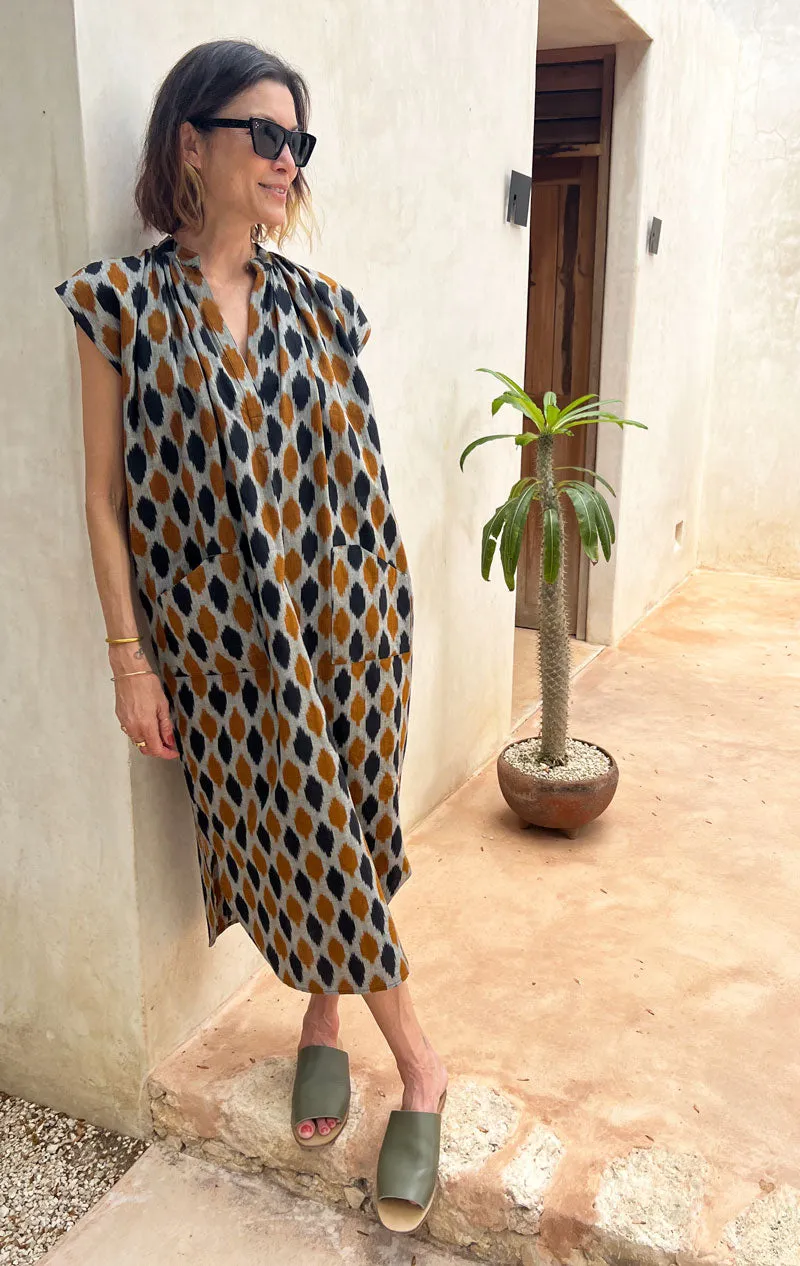 Gold and black Ikat Slim Dress