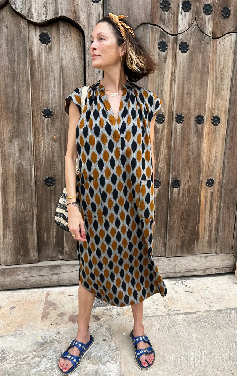 Gold and black Ikat Slim Dress