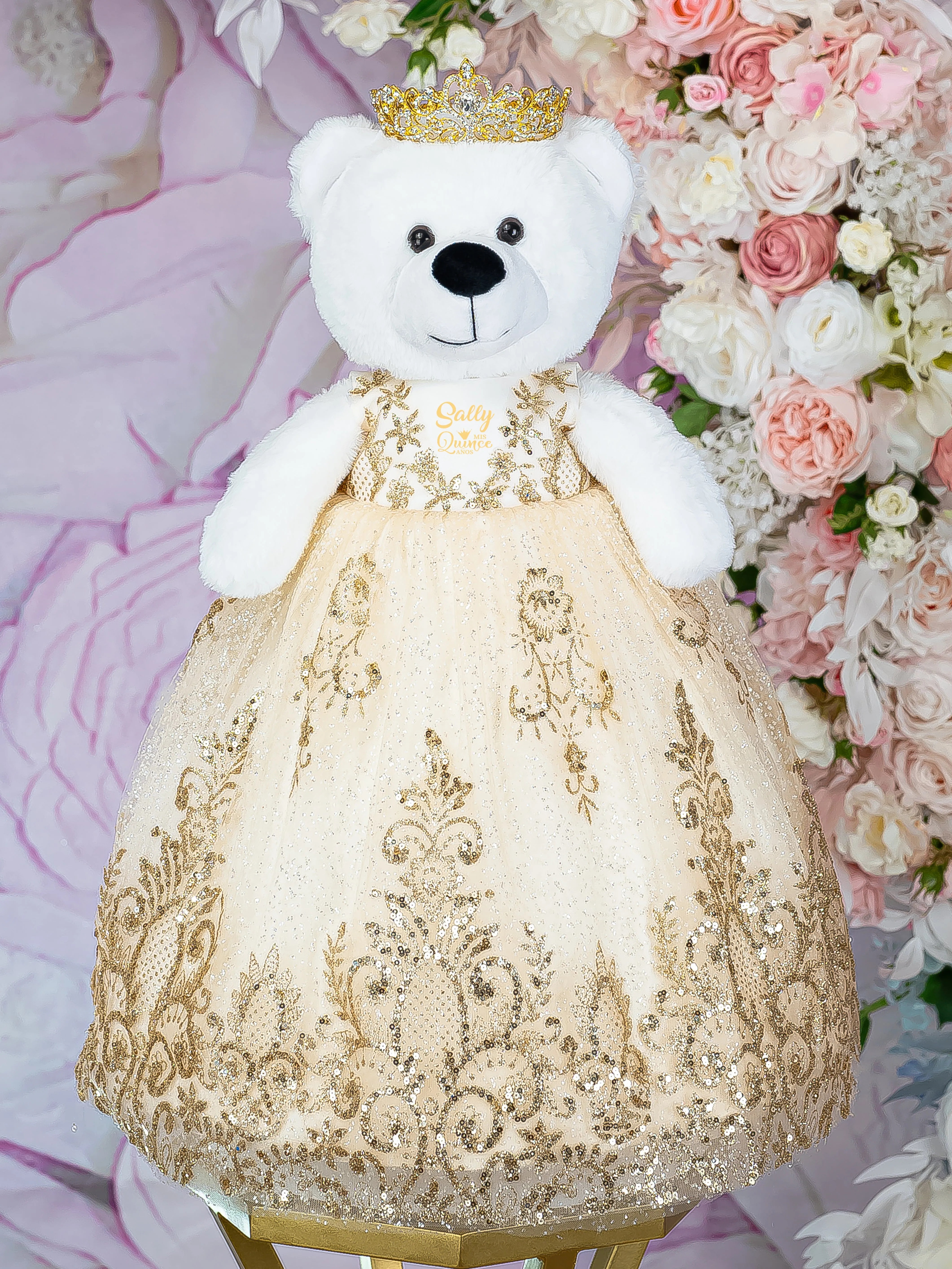 Gold Beauty and the Beast theme Teddy Bear for quinceanera