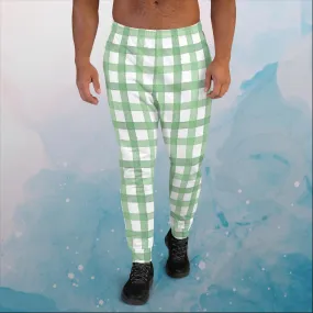 Green Gingham Print Mens Joggers