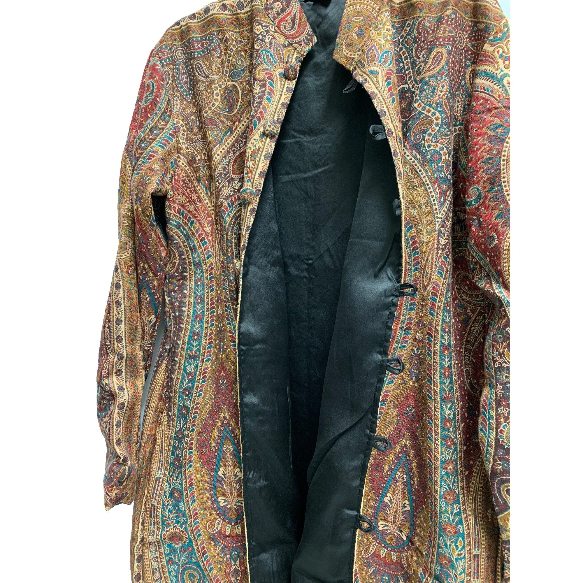 Handmade Bohemian Brown Red Teal Classic Paisely Boho Coat Cardigan Long Duster Jacket