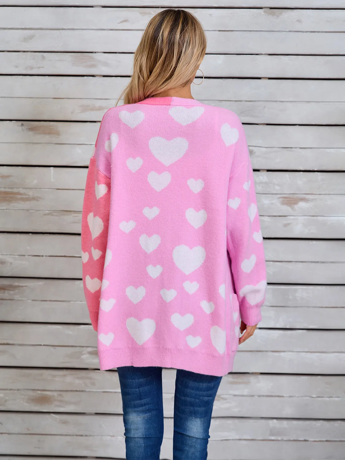 Hearts Open Front Long Sleeve Cardigan