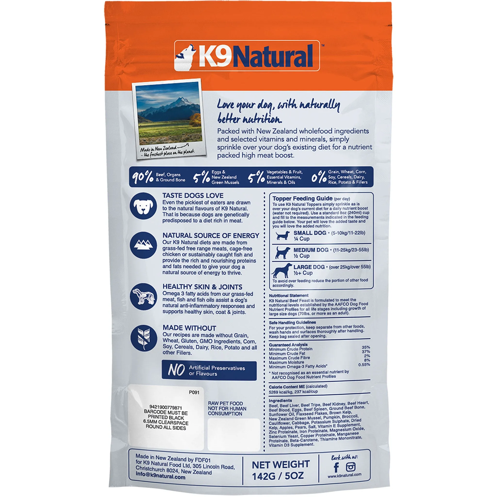 K9 Natural Freeze-Dried Raw Topper Beef Dog Food