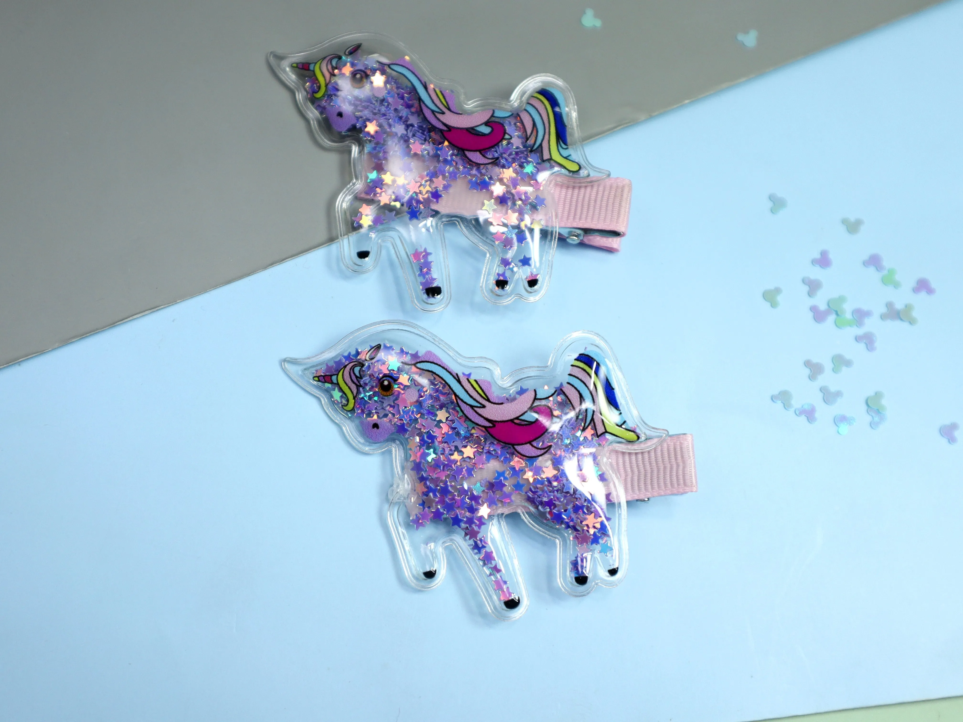 Kamule Unicorn and Character Detailed Clip and Rubber Band Set of 4- Purple