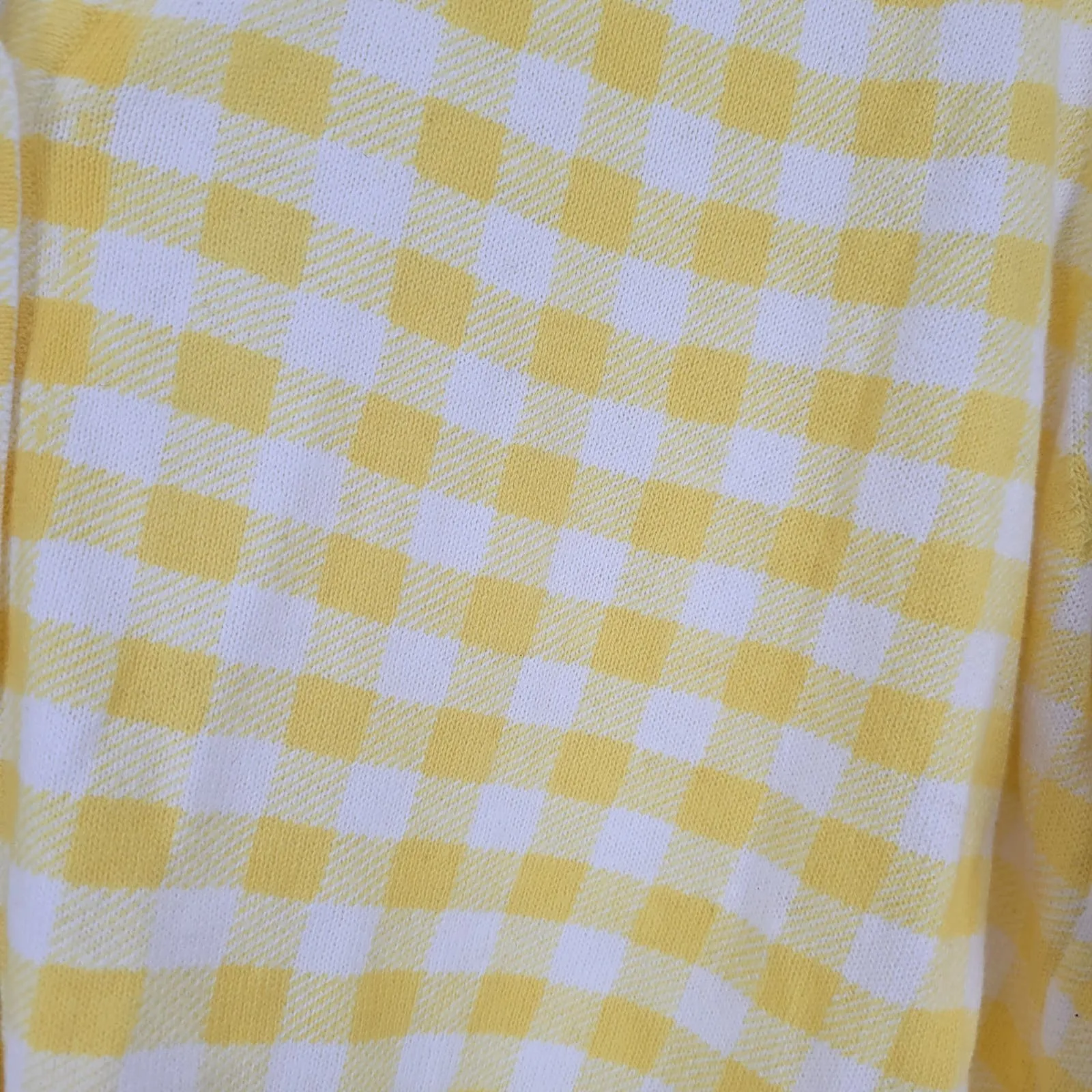 Kim Rogers Womens Sz L Lightweight Bright Yellow Buffalo Plaid Cardigan Sweater