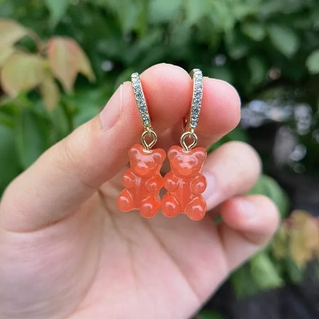 Korean Inspired Acrylic Gummy Teddy Bear Dangle Earrings