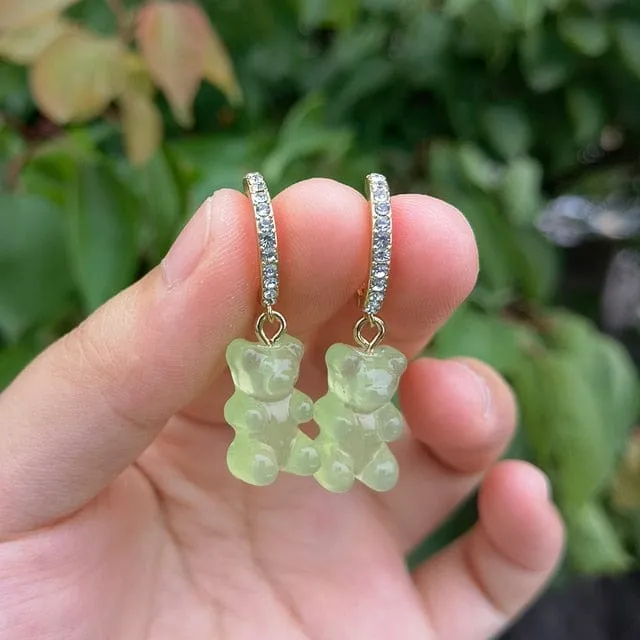 Korean Inspired Acrylic Gummy Teddy Bear Dangle Earrings