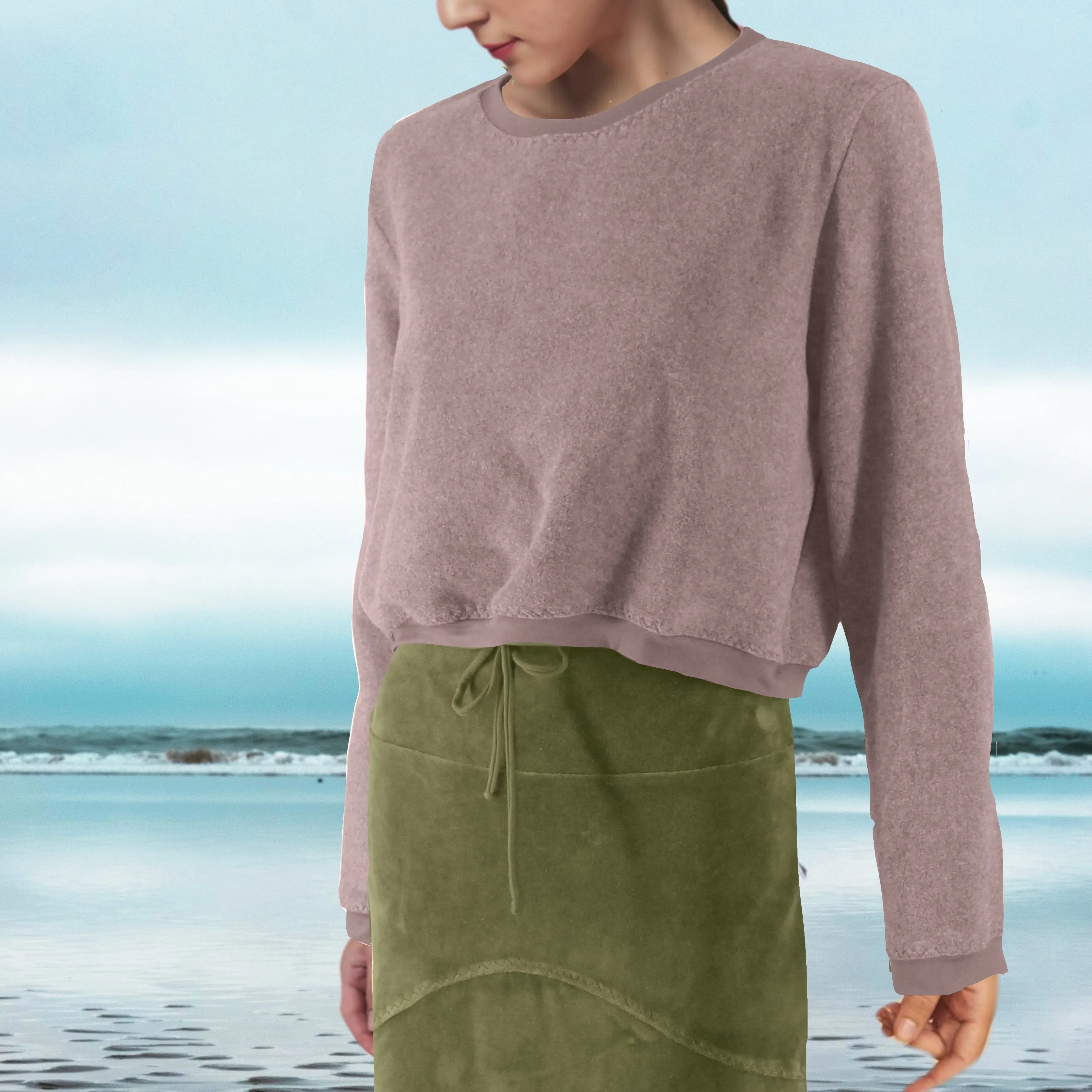 korte basic sweater van katoenen fleece / basic short organic cotton fleece sweater