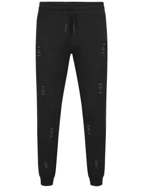 Krueger Destroyed Ripped Leg Cuffed Joggers in Black