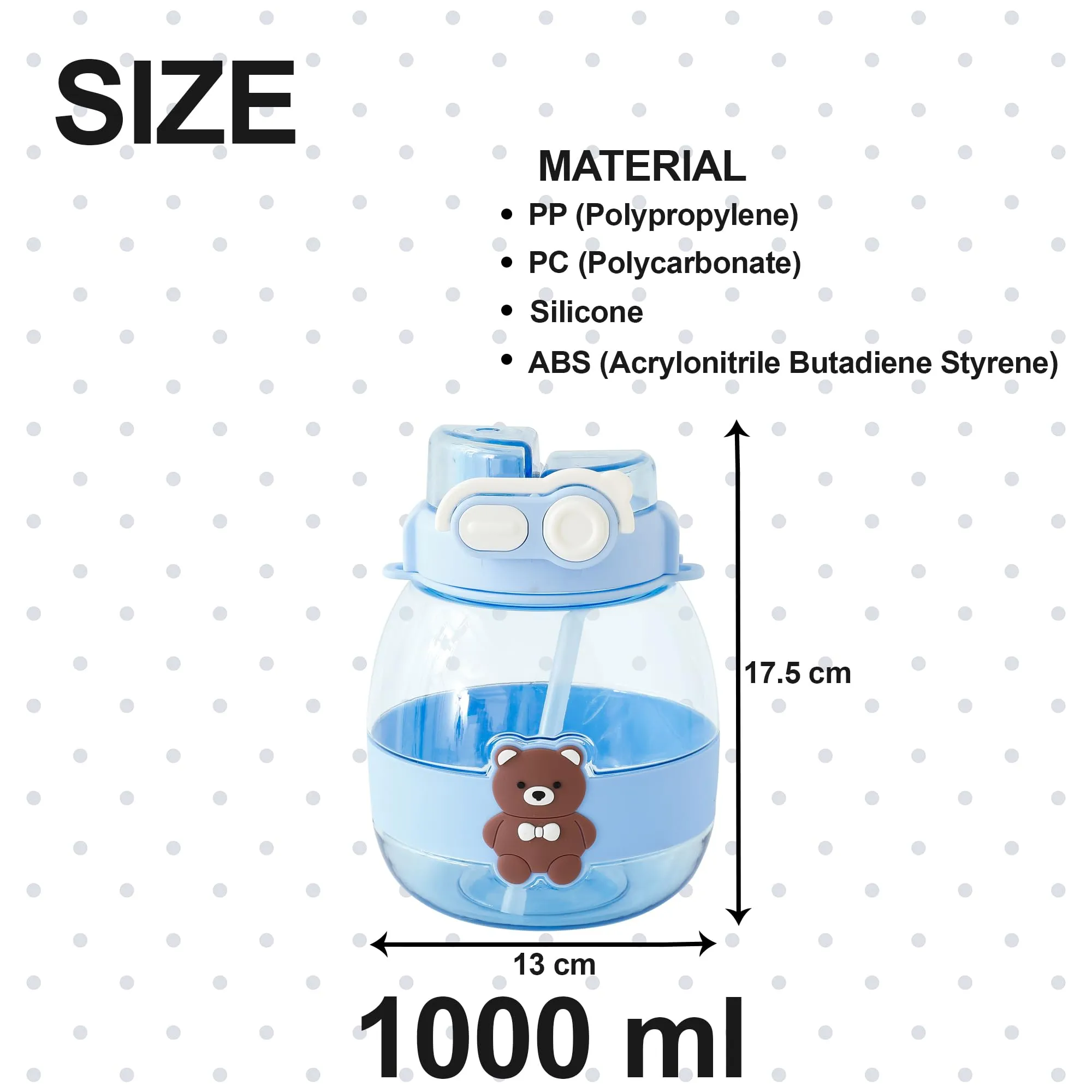 Kuber Industries Kids Pack of 3 Water Bottle With Straw |Cute Teddy Bear Sipper Water Bottle For Kids Boys Girls| Water Bottle with Locking Flip Lid | 1000 ML | Blue | SYZ-7730C