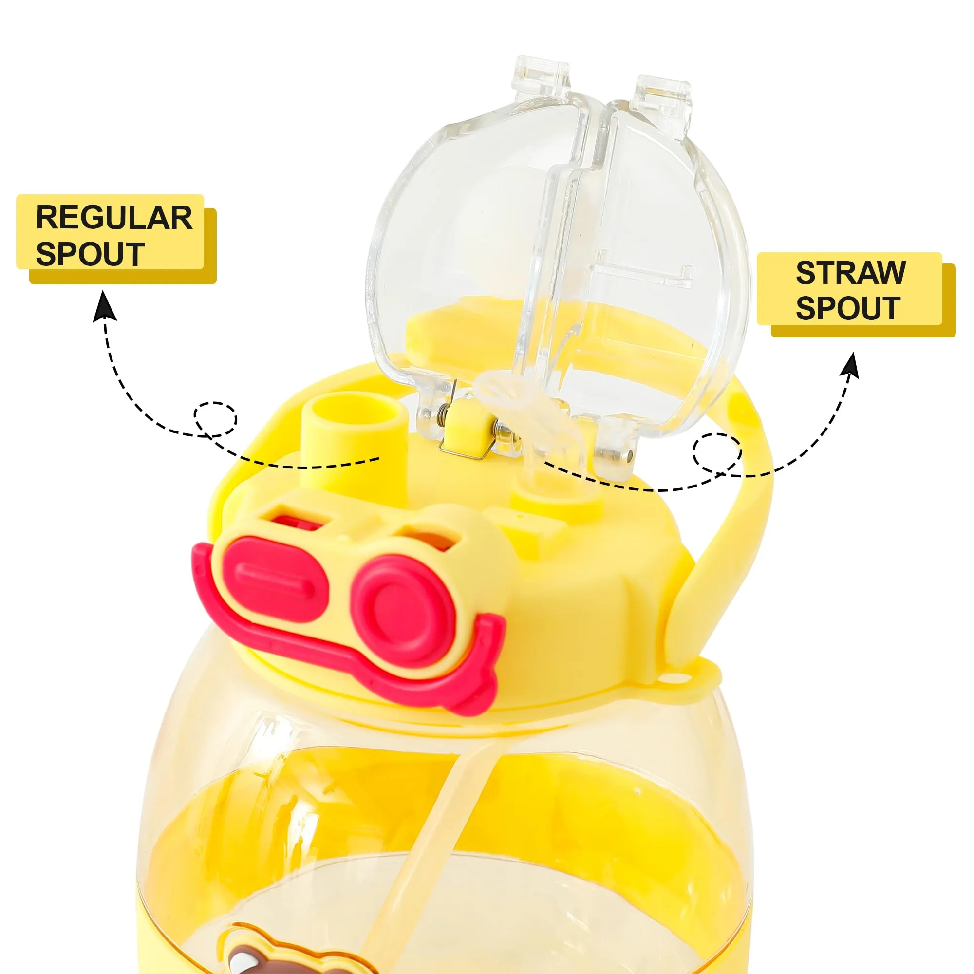 Kuber Industries Pack of 6 Kids Water Bottle With Straw |Cute Teddy Bear Sipper Water Bottle For Kids Boys Girls| Water Bottle with Locking Flip Lid | 1000 ML | Yellow | SYZ-7730B