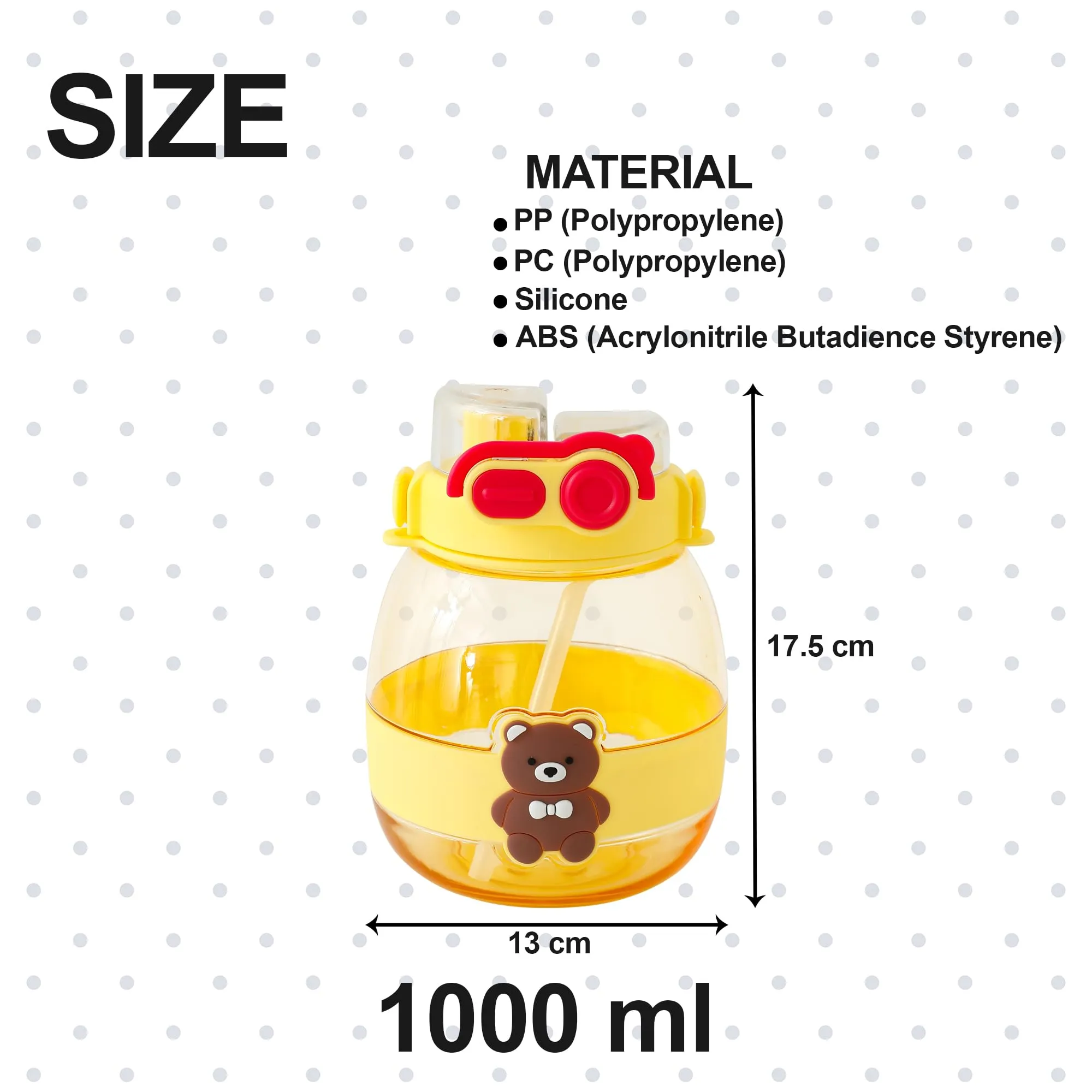 Kuber Industries Pack of 6 Kids Water Bottle With Straw |Cute Teddy Bear Sipper Water Bottle For Kids Boys Girls| Water Bottle with Locking Flip Lid | 1000 ML | Yellow | SYZ-7730B