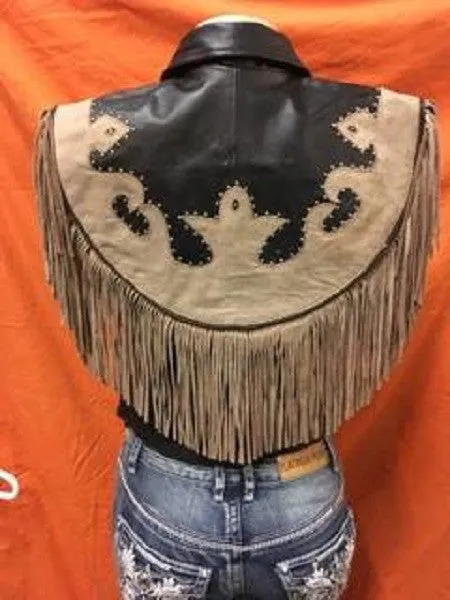 Ladies Black and Brown Fringe Vest 9731V WV