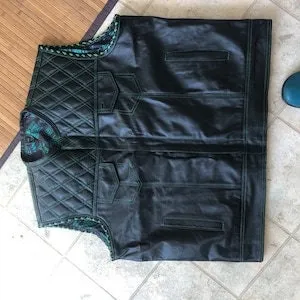 Leather Vest ,Mens  Green Diamond Quilted Black Paisley Leather Build Denim Style Rider Motorcycle Leather Vest,Mens Vest