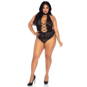 Leg Avenue Floral Lace Crotchless Teddy Black Plus Size 14 To 18